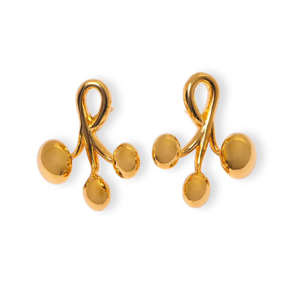 Brinco Reira alongado com pavê de zircônias e pedra oval 20x30mm, banho de ouro 18k. Edição Herreira, produção em Goiânia.