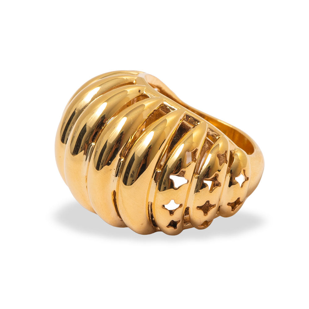 Anel Grande Fogos com cravação total em zircônia AAA, banho ouro 18k. Peça-protagonista Herreira,