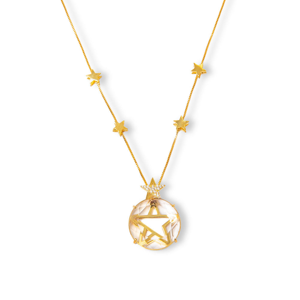 Colar Estrelas com cravação pavê de zircônias AAA e banho de ouro 18k. Design Herreira para celebrações,